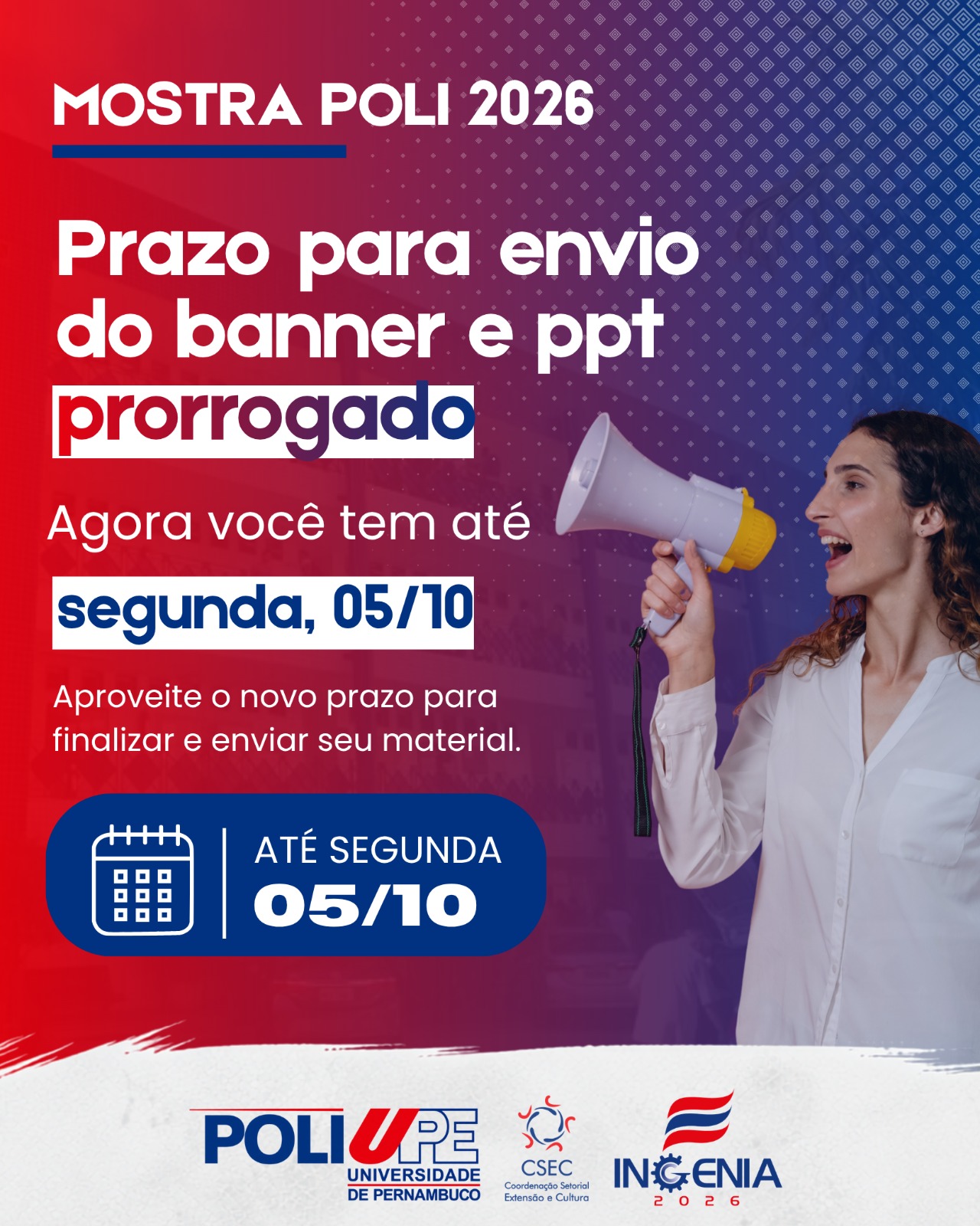 📢 MOSTRA POLI 2026 – PRAZO PARA ENVIO DO BANNER e PPT PRORROGADO!